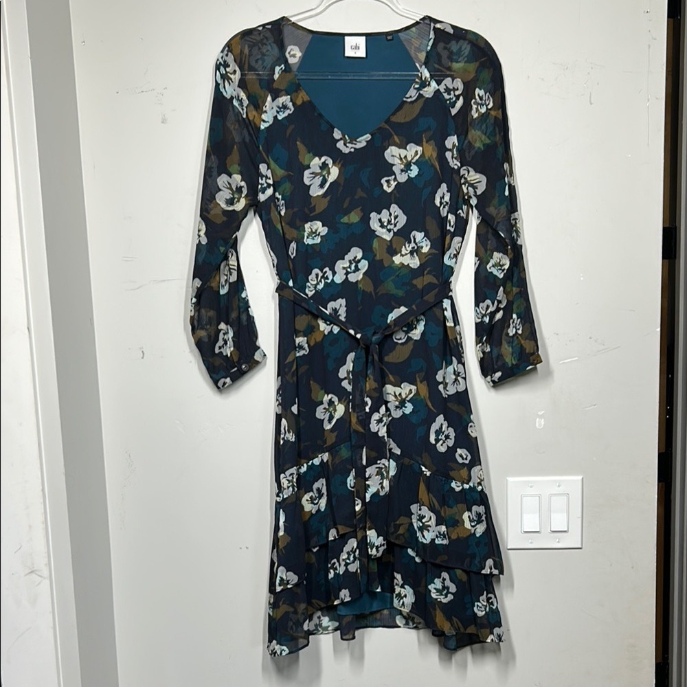 CAbi Pirouette Floral Semi-Sheer Long Sleeve Tiered Dress Style 3460, Size Small - Picture 7 of 14